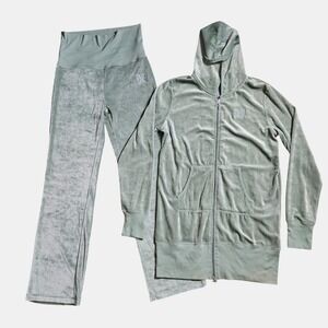 Max Sport Velvet Velour‎ Tracksuit Set M Full Zip Hoodie Jacket Pants Sage Green